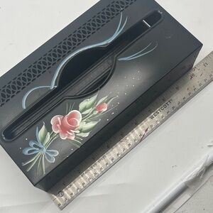 Floral Black Tissue Box Cover wall hanging Hand painted